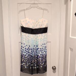 Max & Cleo Elegant Cream And Blue Pocadot Dress